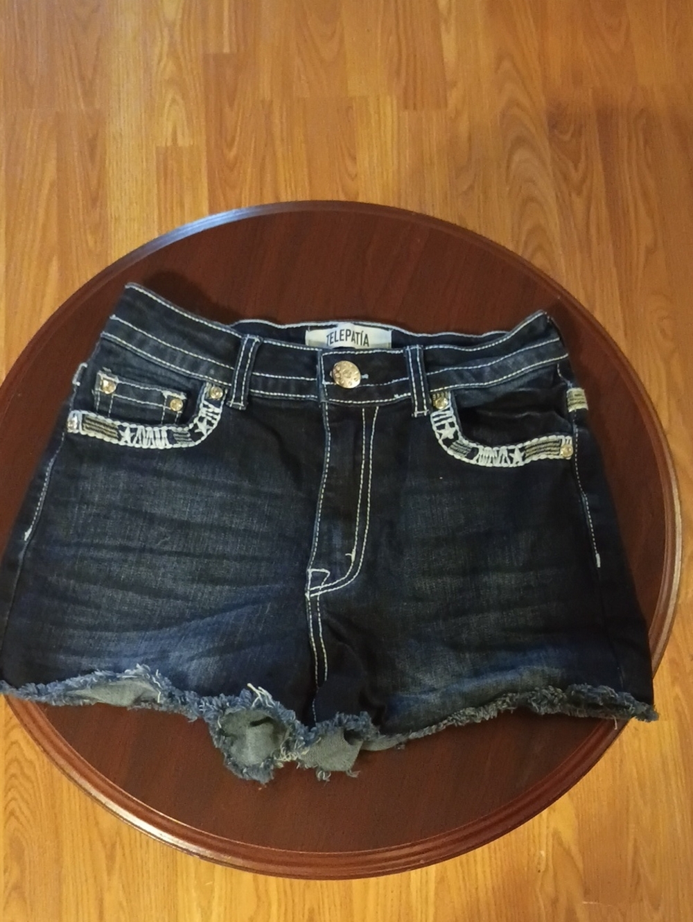 Telepatia Dark Blue Distressed Denim Shorts